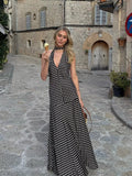 MQTIME  -  Polka Dot Halter Backless Long Dress Women Off Shoulder V-neck Scarf Sexy Sleeveless Dresses 2025 Summer Street Holiday Robe