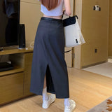 Mqtime Vintage Embroidery Solid Color Casual A-line Skirt Women  Spring New High Waist Fashion Split Mid-length Skirt