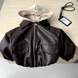  MQTIME  -  Coat Spring and Summer New Childrens Clothing Korean Style Boys and Girls Fashion Casual Hooded Leather Coat Simple