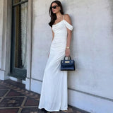  MQTIME  -  New Backless Side Pleated Solid Color Suspender Dress
