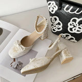 MQTIME  -  Summer Gentle Style Paired with cheongsam Thick Heels High Heels Mary Jane Sandals for Women