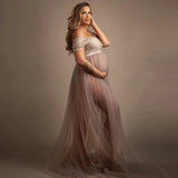  MQTIME  -  Bohemian Photo Shooting Pregnancy Dress Lace Bodysuit Tulle Long Dress  Boho Style Maternity Dresses For Photo Shoot