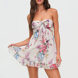 MQTIME  -  Sweet 2025 One Shoulder Mini Ruffles Dress Elegant Summer Floral Print Tie-up Party Dress Simple Women Backless Beach Dress New