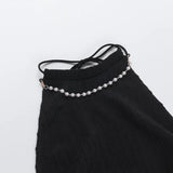 MQTIME  -  Backless Cropped Halter Vest Hip Package Short Skirts Beach Y2K Sexy 2 Pieces Outfits Vacation Beading Mini Skirt Sets For Women