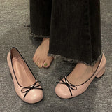 Mqtime Designers Butterfly-knot Women Pumps Fashion Shallow Slip On Thick Low Heel Sandalias Ladies Elegant Outdoor Mary Jane Shoes