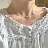 Mqtime Women's Bohemian Necklace Colorful Beads Korean Fashion Fresh Summer Simple Pendant Necklace Fashion Jewelry