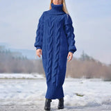 MQTIME  -  Women's Sweater Winter High Neck Solid Color Turtleneck Pullover Twisted Loose Knitted Sweater Long Dress Sweater for Female New