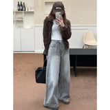 MQTIME  -  Summer Grey Womens Jeans High Waist Baggy Casual Vintage Y2K Trend Straight Cargo Pants Street American Wide Leg Denim Trouser