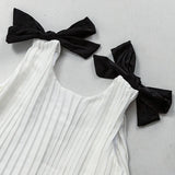  MQTIME  -  Girls White Pleated Dress With Lining Summer New Baby Girl Sleeveless Splicing Bow Vacation Loose Elegant Princess Dresses