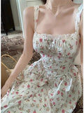 MQTIME  -  Y2K Beach Party Lace Splicing Slim Fit Women A-line Long Dress Casual Sweet Women's Fragmented Flower Hanging Strap Dress Summer
