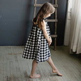  MQTIME  -  Retro Linen Black And White Plaid Girls Square Neck Dress Summer New Baby Girl Cotton Linen Loose Breathable Sleeveless Dresses