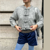 MQTIME  -  Elegant Knit Grey Women Cardigans Fashion Long Sleeve Button O-neck Female Knitwear Autumn Winter Fashion Lady Sweaters