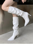  MQTIME  -  Long boots autumn and winter pointed pile boots thin heel black long tube boots women's high tube boots knight boots