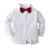 MQTIME  -  1 2 3 4 5 6 7Y Boy Christmas Outfit White Shirt+Star Printed Strap Set Children Autumn Formal Gentleman Wedding Flower Costume