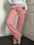  MQTIME  -  Sweet Y2k Low Waist Butterfly Print Rhinestones Slim All Match Casual Straight Pants
