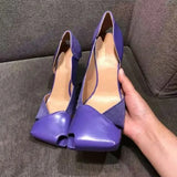 MQTIME  -  Vintage Square toe Patchwork Hollow out Women Pumps Spring Summer Fashion Patent Leather Slip-on Thin High heels Party Shoes