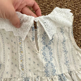 MQTIME  -  New Summer Korean Style Children Clothes Suit Sleeveless Cotton Flower Printed Shirt+Pants Baby Girls Clothing Set