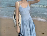 MQTIME  -  Two-piece Suit Women's Pink Gentle Suspender Dress Women's Summer New Vacation Style Seaside Fringed Blouse