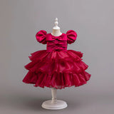 MQTIME  -  Girl's Princess Dress Cute Bowknot Children's Birthday Party Solid Layered Ball Gown for Autumn Spring 6 8 10 Years
