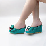 MQTIME  -  European and American Style Summer New Rhinestone Thick-bottomed High-heeled Wedge-heeled Cool Slippers