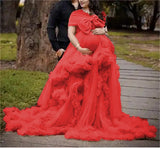 MQTIME  -  Long Pregnancy Photoshoot  Woman Photography Pregnant Clothing Tulle Ruffle Maternity Lace Robe Photo Shoot Dress