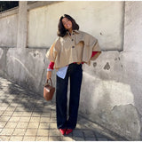 MQTIME  -  Khaki Color Short Cape Style Jackets Women Casual Solid Lapel Full Sleeves Single Breasted Coats Lady Daily Street Outwear New