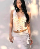 MQTIME  -  Sexy Lace Patchwork Lace Up V-neck Vest Set Slim Sleeveless Crop Tops Women Wrap Buttocks Skirts Suit Party Vacation Outfit
