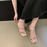 Mqtime Rhinestone Narrow Band Fashion Summer Outside Slides Thin High Heels Dress Shoes Woman Slip On Party Pumps Beige Black Elegant