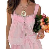MQTIME  -  Women s Sleeveless Lace Trim Tassel Tank Top with Tie Front Detail - Casual Summer Lounge Shirt for Stylish Comfort