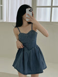 MQTIME  -  Summer Denim Ruffles Strapless Mini Dress Women Off Shoulder Sleeveless Backless Spicy Girls Dresses Casual Streetwear