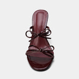  MQTIME  -  Luxury Burgundy Heeled Sandals Women Double Bow Decoration Backless High Heels Ladies Elegant Party Designer Stiletto Slippers