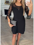 MQTIME  -  New Fashion Lace Spliced Bell Sleeve Dress for Women Summer Elegant Casual Black Holiday Party Casual Dresses Robe Femme