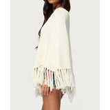 MQTIME  -  Women's Tassel Poncho Sweaters Y2K Knitted Pullover Shawl Cover Ups Lightweight Fringe Wrap Cardigan Knitwear Cape