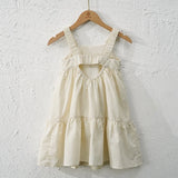 MQTIME  -  Girls Cotton And Linen Sleeveless Straps Dress Summer New Ruffled Hem Casual Vacation Backless Linen Dresses