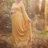  MQTIME  -  Solid Color Sexy Long Pregnancy Dress Flare Sleeve Women Maxi Gown Photography Props Maternity Photography Dress