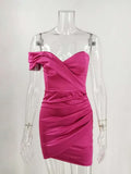  MQTIME  -  Irregular Solid Color Strapless Deep V Sexy Dress Women High Waist Slim Short Dress Female Spring Party Clothing 2026