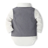 MQTIME  -  4Piece Set Fall Toddler Boy Outfits Korean Fashion Gentleman Suit Long Sleeve Bodysuit+Vest+Pants+Tie Luxury Baby Clothes BC1657