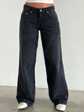 MQTIME  -  New Fashion Autumn Winter Solid Color Loose Denim Pants Women Low Waist Wide Leg Trousers with Multi Pockets Streetwear