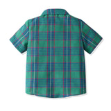 MQTIME  -  Summer Formal Plaid Suit  Boys 2Pcs Short Sleeve Shirt & Suspender Shorts Set Kids Clothes Gentleman Christmas Outfit