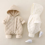 MQTIME  -  Autumn Winter Baby Clothes Newborn Thick Jumpsuit 0-2Y Boys Fleece Lining Warm Romper Toddler Girls Cute Hooded Outwear