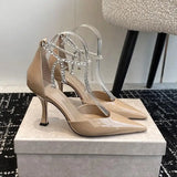 MQTIME  -  Spring/Summer New Sexy and Versatile Hollow Pointed Shallow Mouth Fine Heel Chain Diamond High Heel Sandals for Women