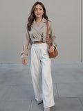  MQTIME  -  Women Casual Trench Outwear With Belt Vintage Solid Notched Neck Long Sleeve Jacket Autumn Fashion Lady Streetwear Coat
