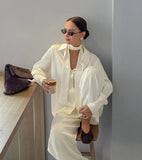 MQTIME  -  woman 2 piece set outfit Long-sleeved loose shirt and trousers two-piece set