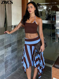 MQTIME  -  Striped Irregular Skirts Summer New Ladies Fashion Low-rise A-line Midi Skirt Women's Slim Beachwear