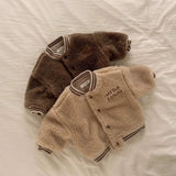 MQTIME  -  Toddler Boy Lamb Woolen Jacket Thick Letter Embroidery Kids Girl Warm Coat Single Button Closure Baby Boy Winter Baseball Jacket