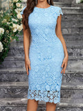 MQTIME  -  Femme Elegant Lace Dress Round Neck High Waist Party Dresses Short Sleeve Slim Fit Romantic Evening Vestidos Sexy Pencil Dresses