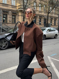 MQTIME  -  Elegant Woolen Patchwork V-neck Buttoned Jacket Short Coat 2025 New Women's Clothing