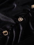 MQTIME  -  V-Neck Velvet Long Dresses Pleated Sexy Wide Shoulder Strap Waist Cinching Slim Fit Sleeveless Robes Gold Button Trend Dress