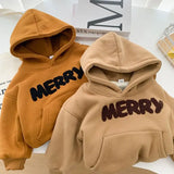MQTIME  -  New Winter Toddler Girls Hoodies Letter Jacquard Plus Fleece Kids Baby Girls Sweatshirt Hooded Thicken Little Boys Pullovers