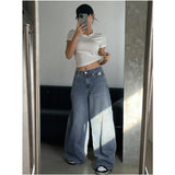 MQTIME  -  Blue Womens Jeans High Waist Vintage Straight Summer Plus Size Y2K Denim Pants Streetwear American Baggy Wide Leg Denim Trouser